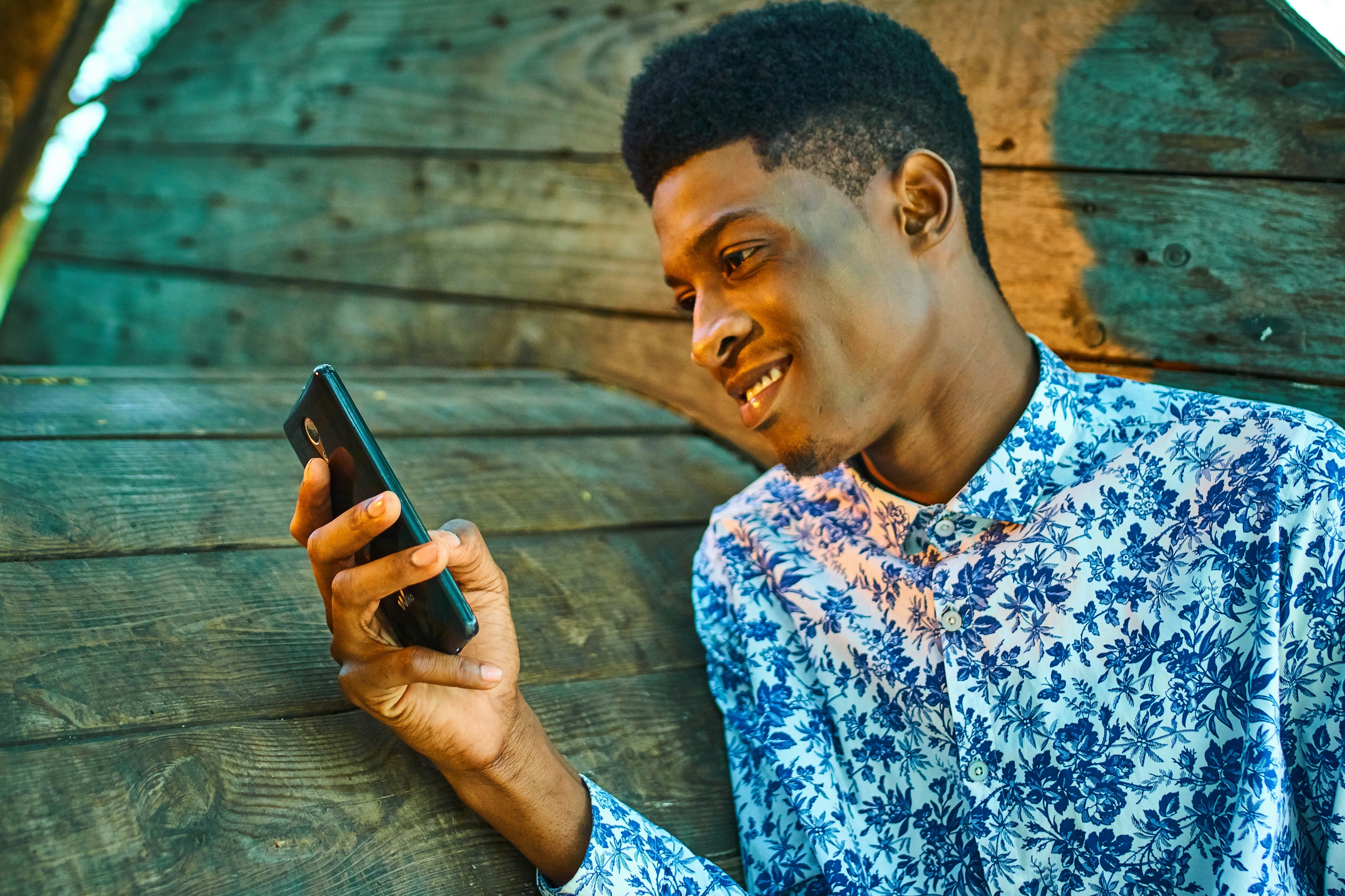 Happy user with phone
